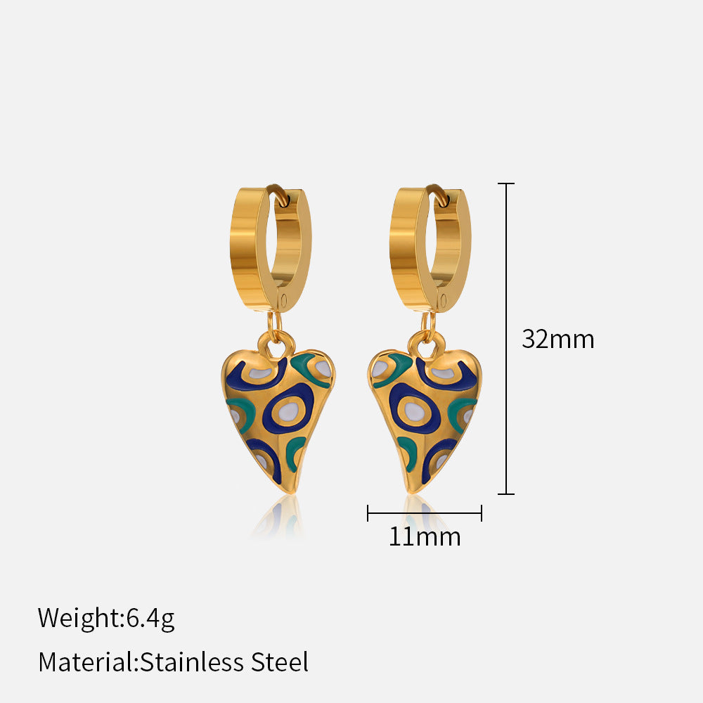 Stainless Steel Vintage Fashion Colorful Oil Dropping Pattern Earrings