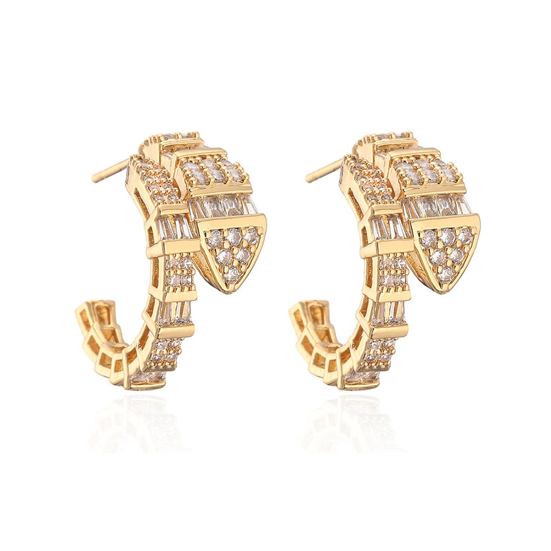 Fashion Snake Tropical Punk Gold Plated Zircon Hoop Earrings For Women