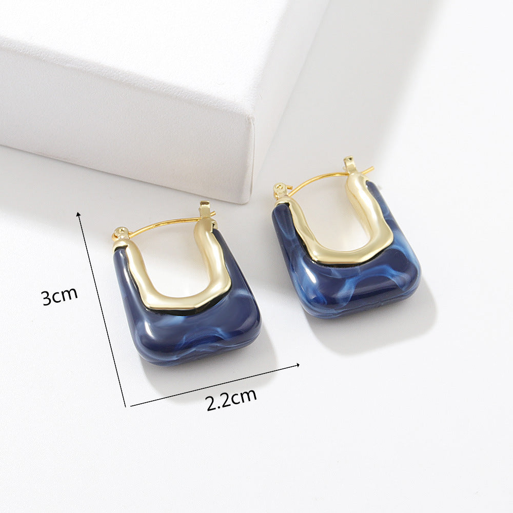 Classic Vintage Fashion Stud with Solid Color Blue Acrylic Earrings For Women