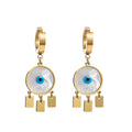 18k Gold Plated Stainless Steel Blue Evil Eye Shell Hoop Tassel Earring