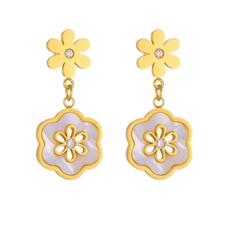 Latest Gold Plated White shell stainless steel flower Earrings