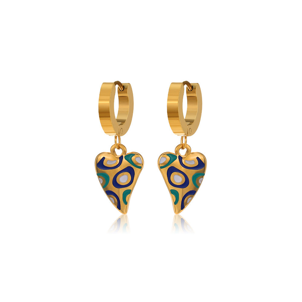 Stainless Steel Vintage Fashion Colorful Oil Dropping Pattern Earrings