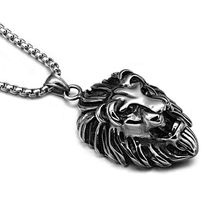 Men's Lion Dragon Silver Stainless Steel Pendant Chain Necklace - A Gift of Strength and Power
