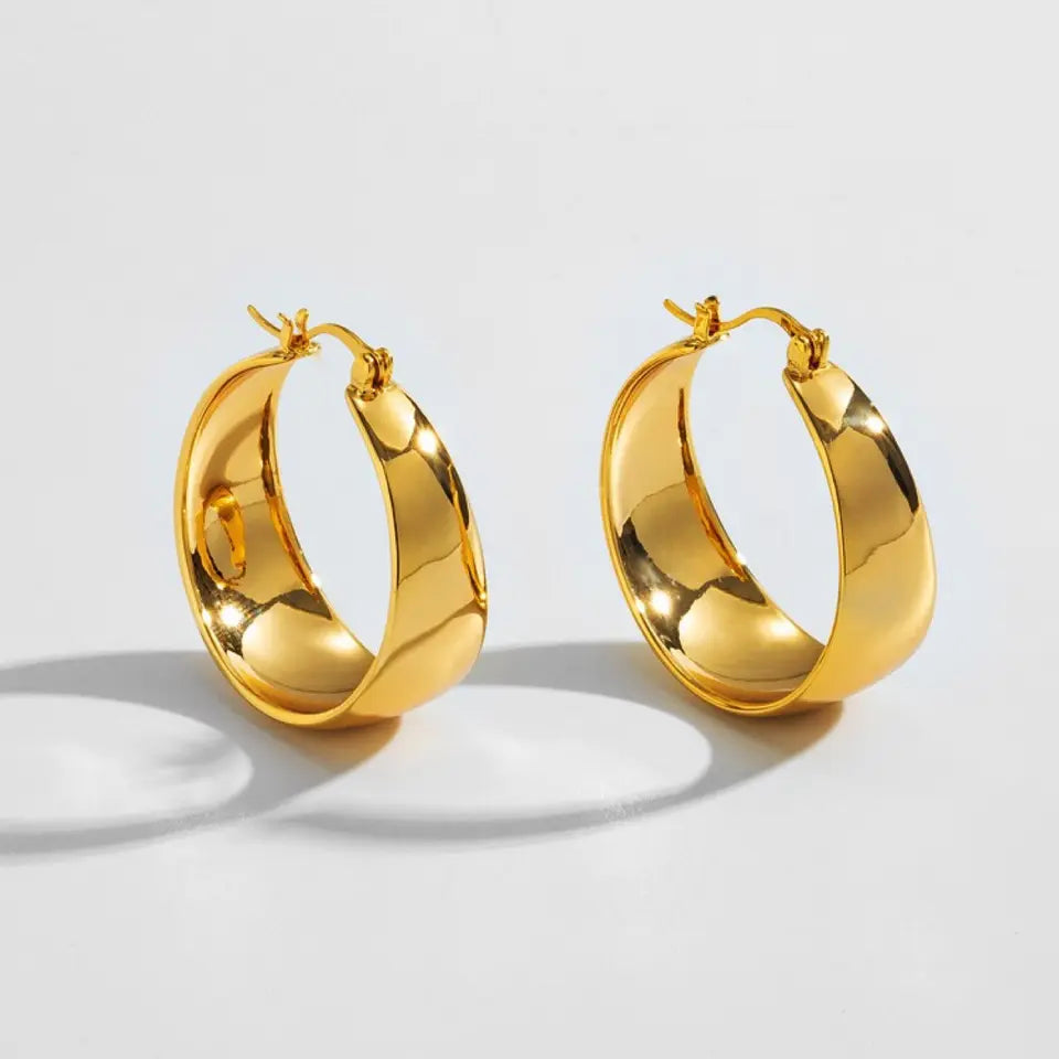 18K Gold Plated Chunky Statement Stainless Steel Hoop Earrings for Women