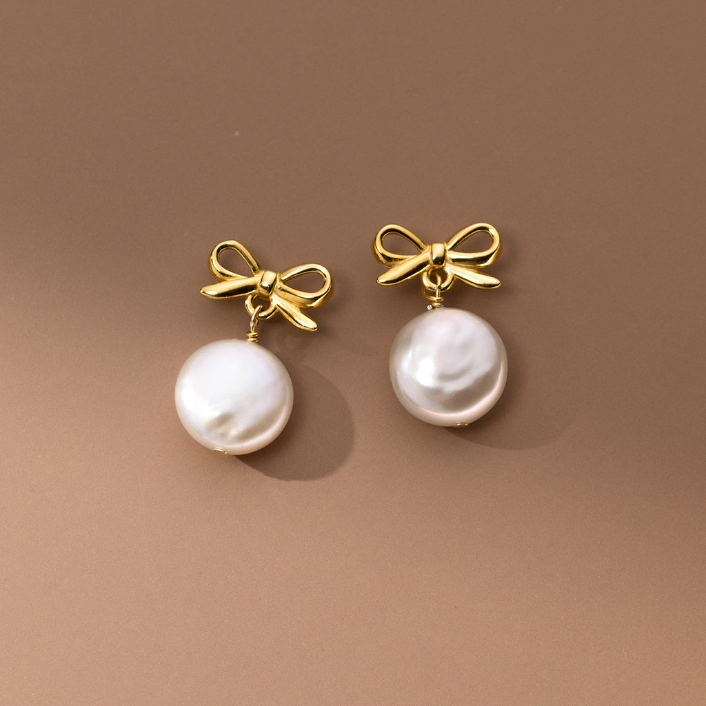 Elegant bow knot pearl Stainless Steel earrings for Women