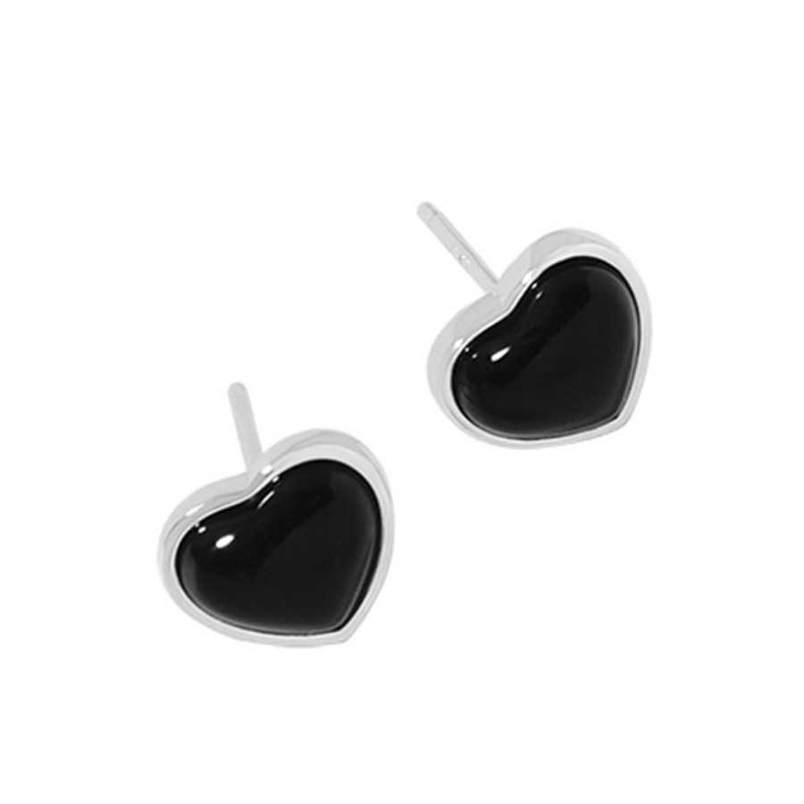 Korean Fashion Dripping Oil Black Heart  Stainless Steel Earrings