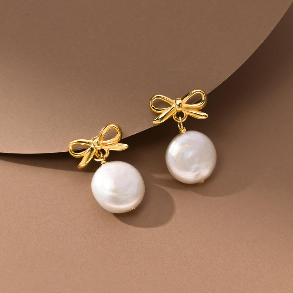 Elegant bow knot pearl Stainless Steel earrings for Women