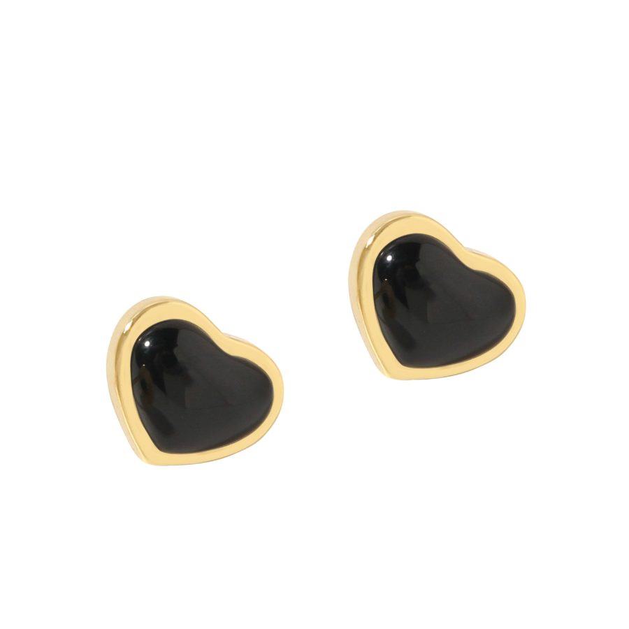 Korean Fashion Dripping Oil Black Heart  Stainless Steel Earrings