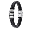 Customized Laser Engraved Men's Leather ID Bracelet in Rope Stainless Steel, Silver, and Black