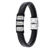 Customized Laser Engraved Men's Leather ID Bracelet in Rope Stainless Steel, Silver, and Black