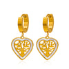 Heart Dangle Vintage 18K Gold Plated Stainless Steel Black Shell with Tree of Life design Earrings