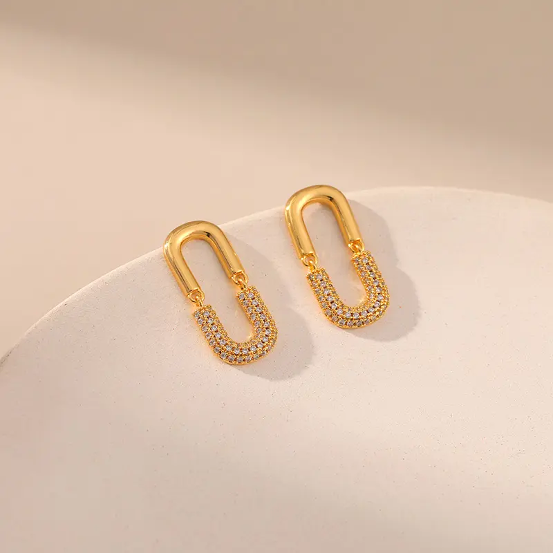 Gold Plated Unique Irregular Round Micro Zircon Earrings For Women