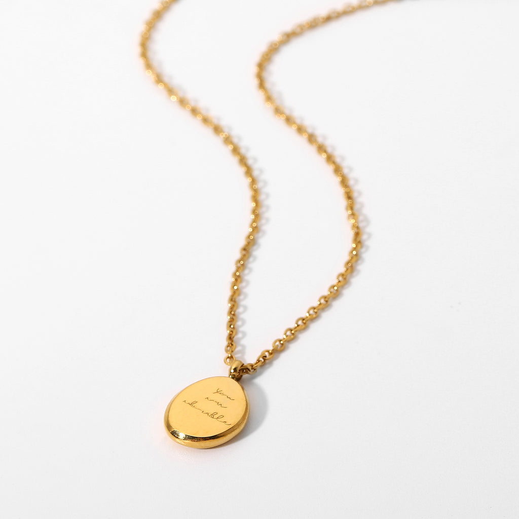 18k gold plated Stainless Steel Oval Beanie Letter Pendant Chain Necklace