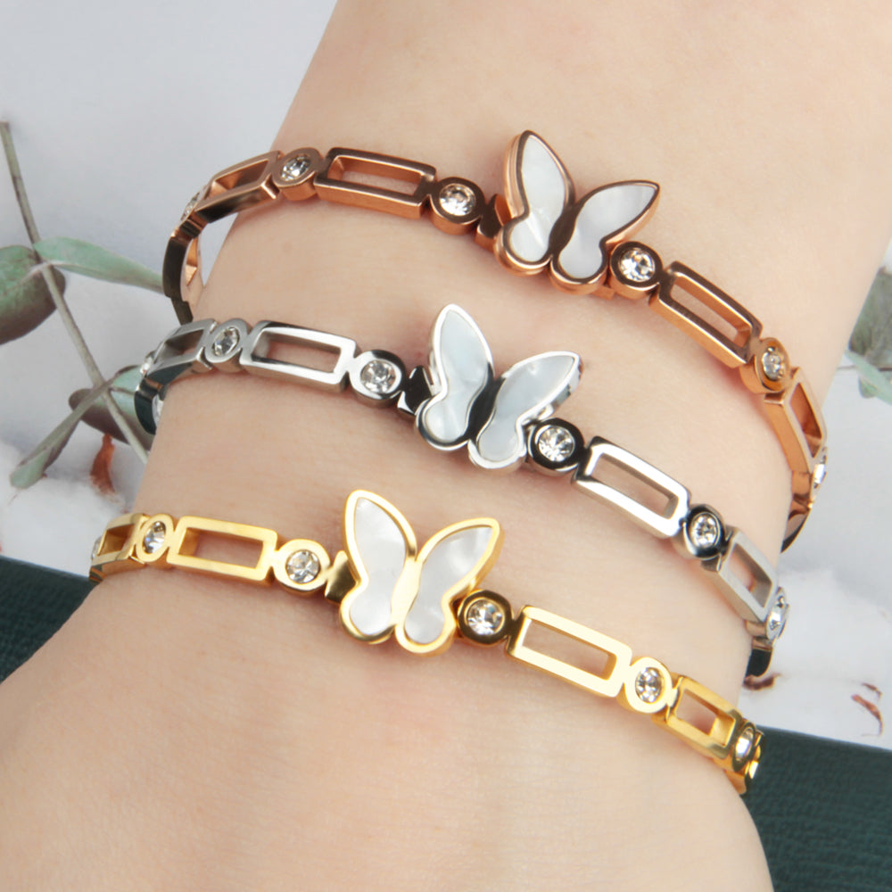 Elegant Stainless Steel Butterfly Shell Bracelet - Simple Fashion Bangle for Women - Ideal Birthday Party Gift
