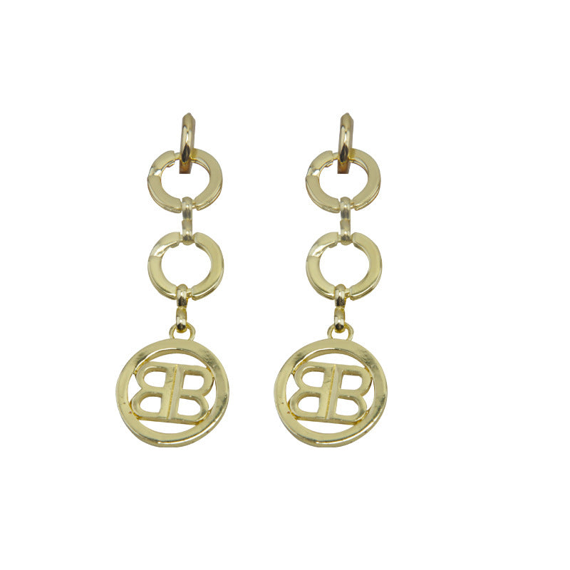 Punk 18k Real Gold Plated Double Letter B Drop Earrings for Women