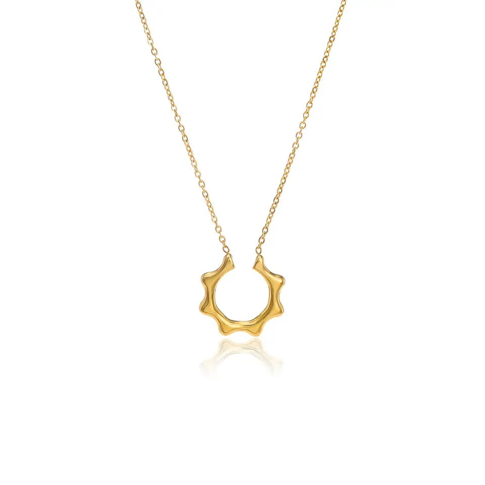 Sun Pendant with Tarnish 14K Gold Plated Stainless Steel Necklace