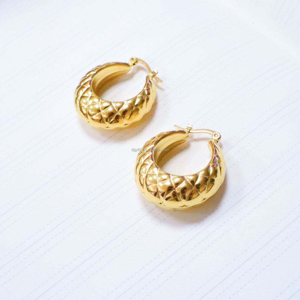 18K Gold Plated Stainless Steel Round Geometric Hoop Earrings