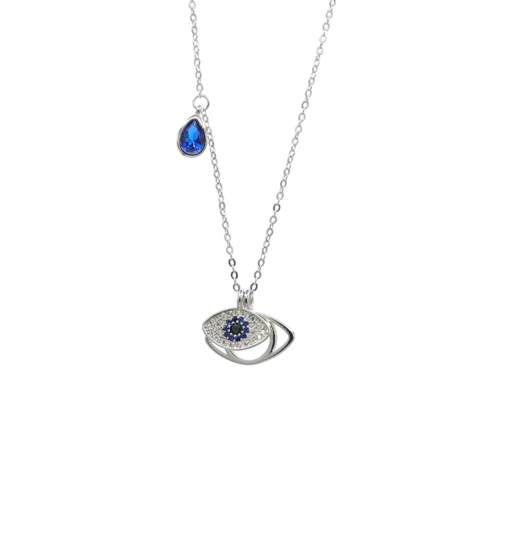 Gold-Plated American Diamond Studded Evil Eye Anti-Tarnish Pendant Necklace
