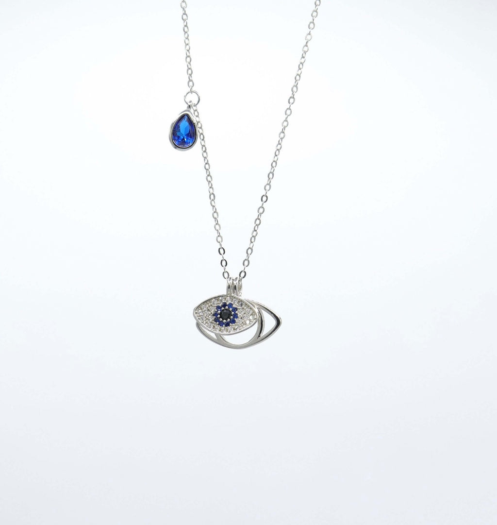 Gold-Plated American Diamond Studded Evil Eye Anti-Tarnish Pendant Necklace