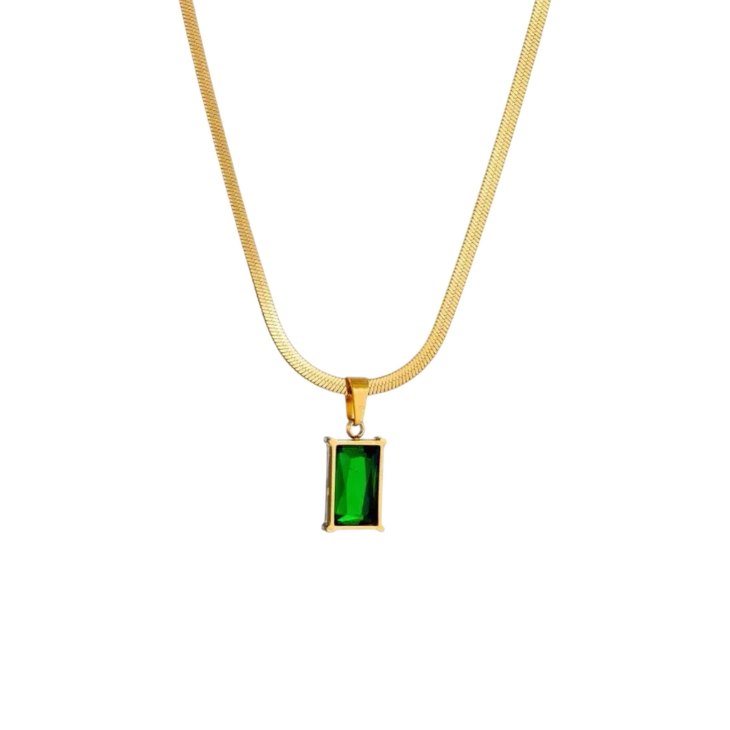 Gold Plated Anti-Tarnish Green Geometric Pendant Necklace for Women