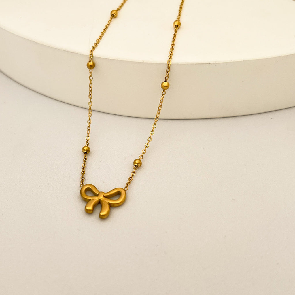 Gold Plated Anti Tarnish Infinity Bow Pendant Necklace for Women