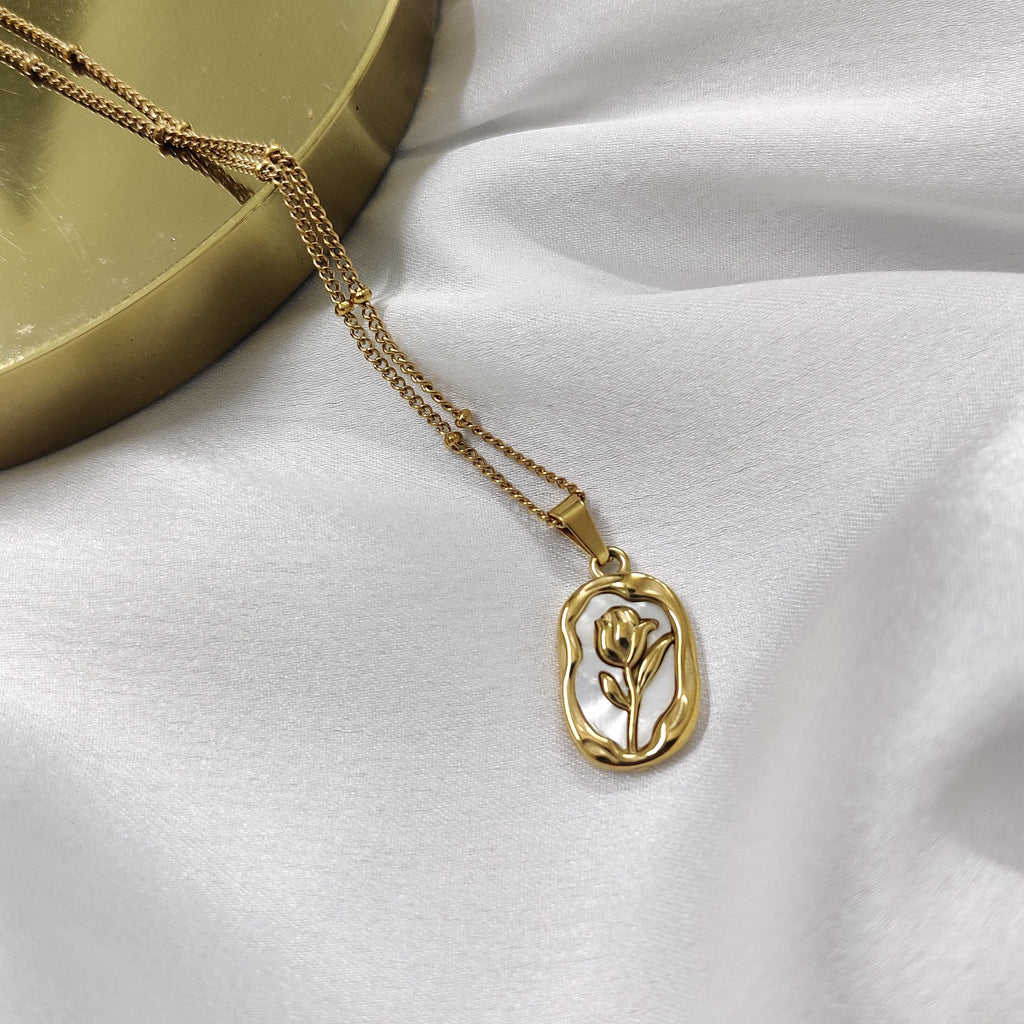 Gold Plated Rose Floral Pendant Anti Tarnish Necklace for Women