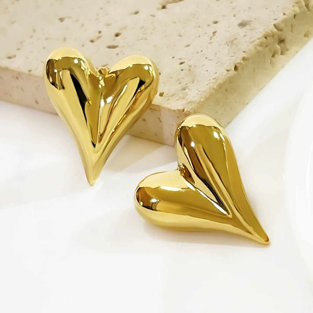 Gold-Plated Anti-Tarnish Heart Themed Earrings for Women