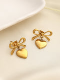 Gold-Plated Anti-Tarnish Bow-Heart Themed Earrings for Women