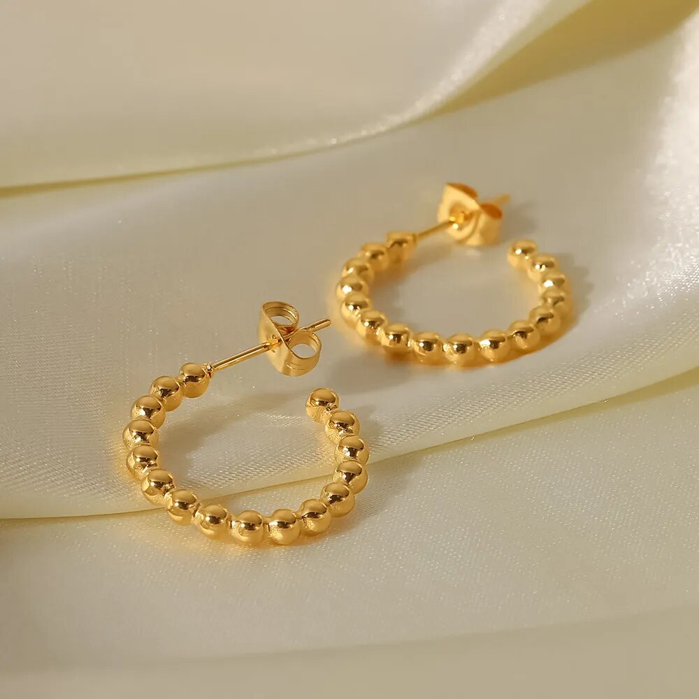 Gold Plated Stainless Steel Link Design Hoop Earrings for Women