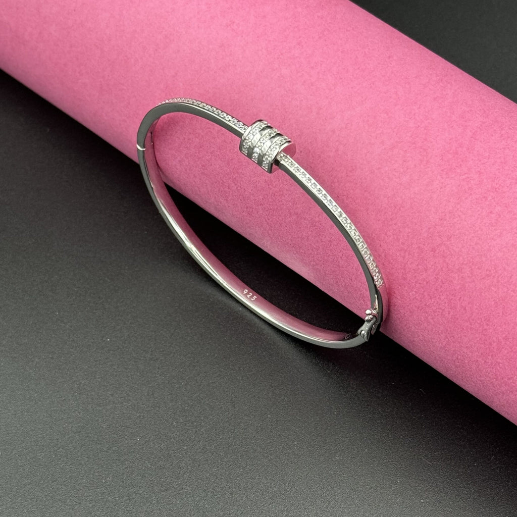 Gold-Plated American Diamond Studded Bangle Style Anti-Tarnish Bracelet for Women