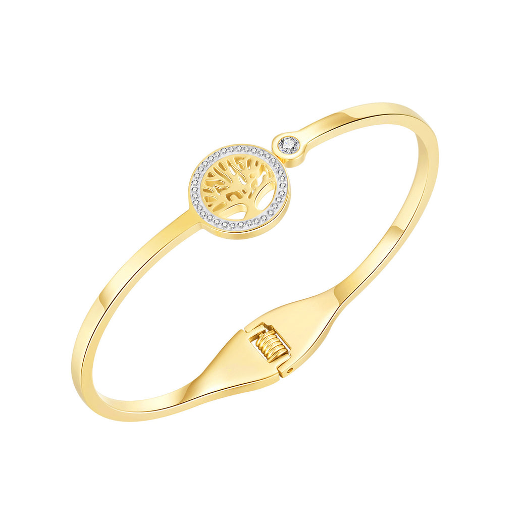 Trendy Design Gold Plated Stainless steel Diamond Tree Of Life Bracelet Bangle for Women