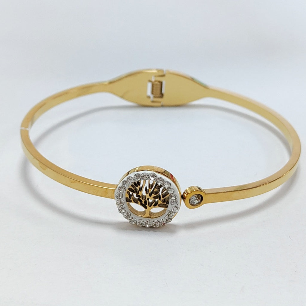 Trendy Design Gold Plated Stainless steel Diamond Tree Of Life Bracelet Bangle for Women