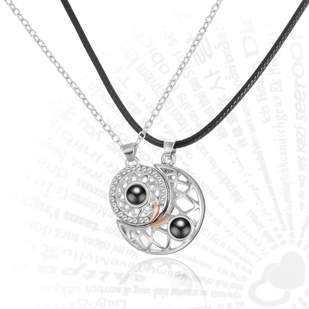 Celestial Harmony Magnetic Couple Necklace with Sun and Moon Design