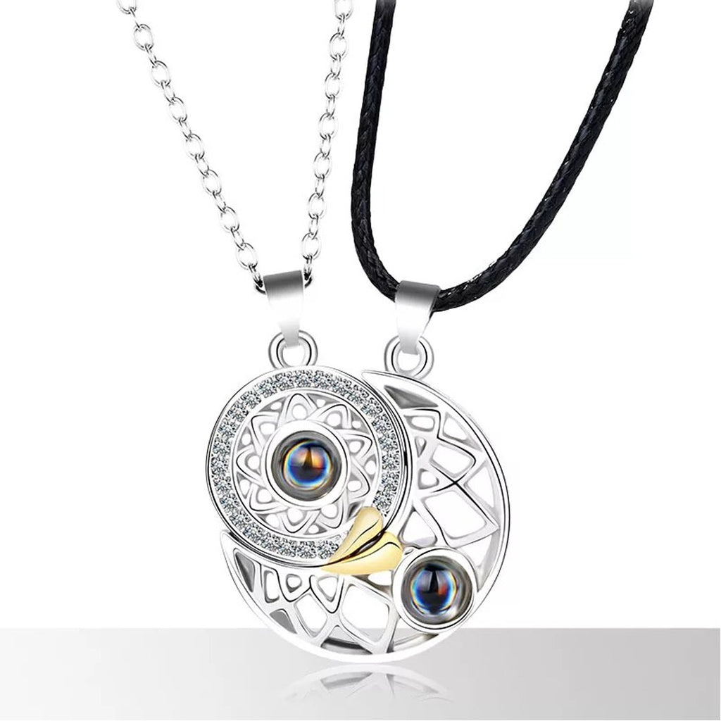 Celestial Harmony Magnetic Couple Necklace with Sun and Moon Design