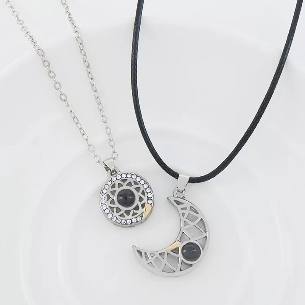 Celestial Harmony Magnetic Couple Necklace with Sun and Moon Design