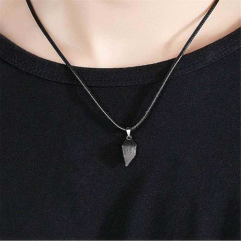 Black and Silver Magnetic Heart Couples Pendant Necklace Set