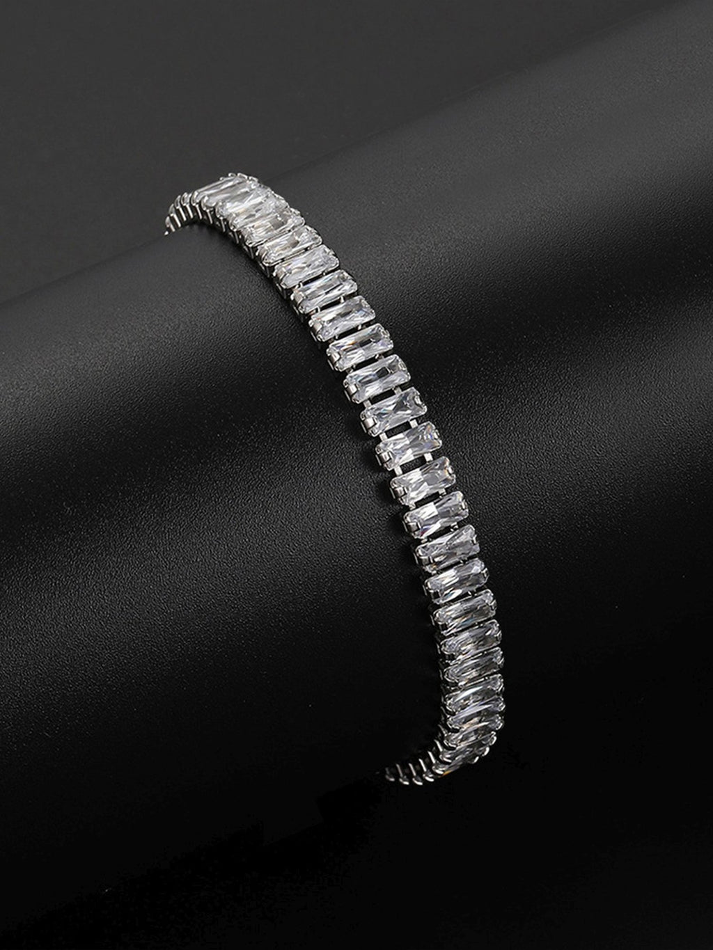 Rectangular Cut Cubic Zirconia White Matrix Anti-Tarnish Tennis Bracelet for Women