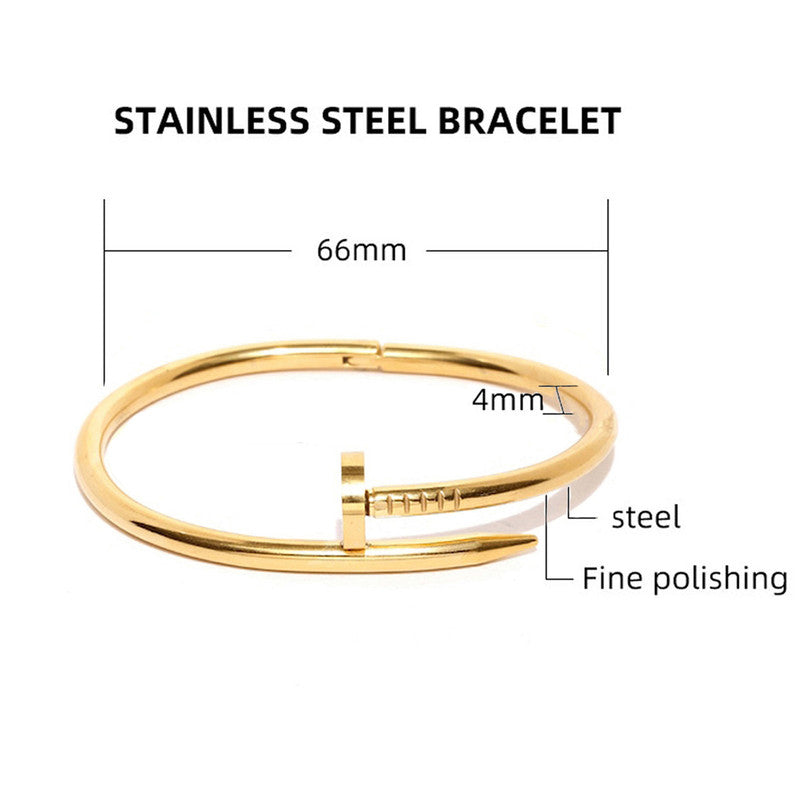 Stainless Steel Gold-Plated Anti Tarnish Nail Bracelet for Women