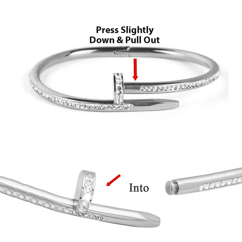 Stainless Steel Gold Plated Anti Tarnish AD Studded Nail Bracelet for Women