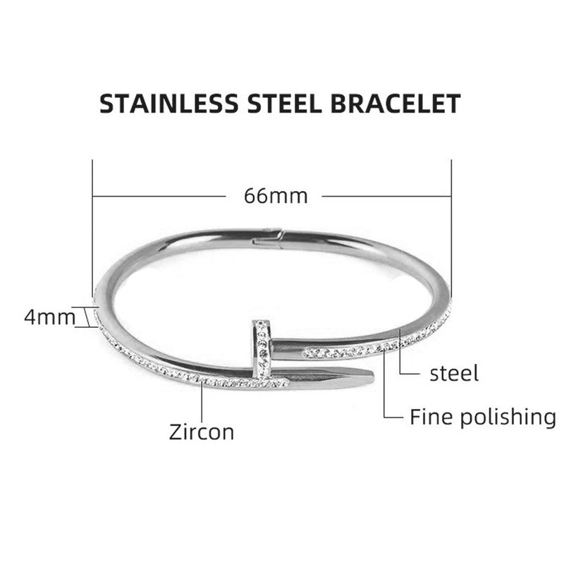 Stainless Steel Gold Plated Anti Tarnish AD Studded Nail Bracelet for Women