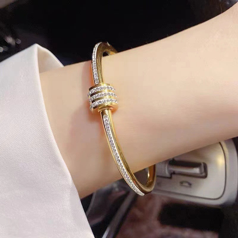 Gold-Plated American Diamond Studded Bangle Style Anti-Tarnish Bracelet for Women