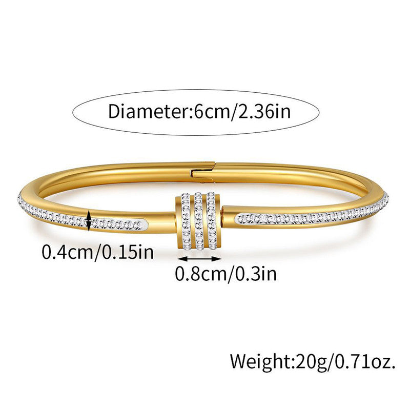 Gold-Plated American Diamond Studded Bangle Style Anti-Tarnish Bracelet for Women