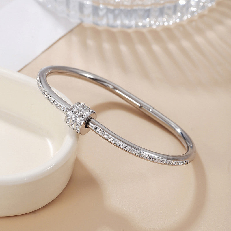 Gold-Plated American Diamond Studded Bangle Style Anti-Tarnish Bracelet for Women