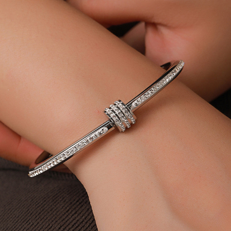 Gold-Plated American Diamond Studded Bangle Style Anti-Tarnish Bracelet for Women