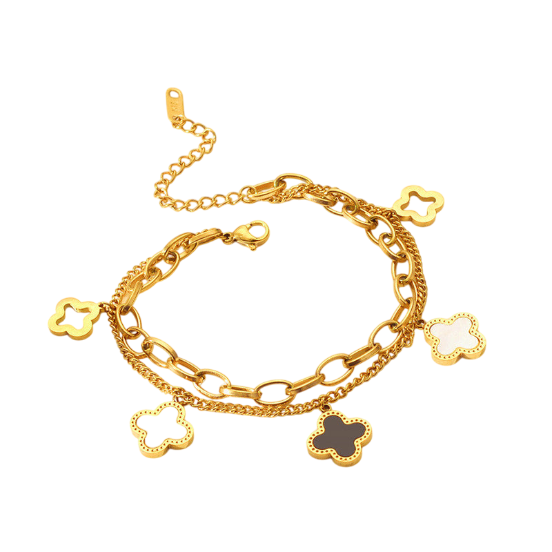 Stainless Steel Gold-Plated Mother of Pearl Clover Anti-Tarnish Bracelet for Women