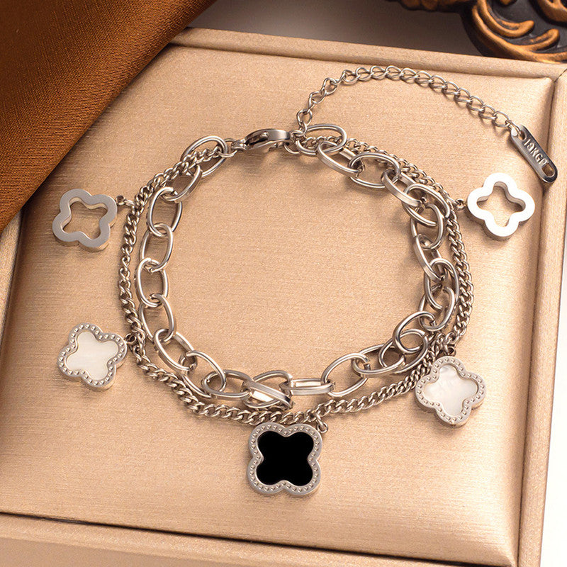 Stainless Steel Gold-Plated Mother of Pearl Clover Anti-Tarnish Bracelet for Women