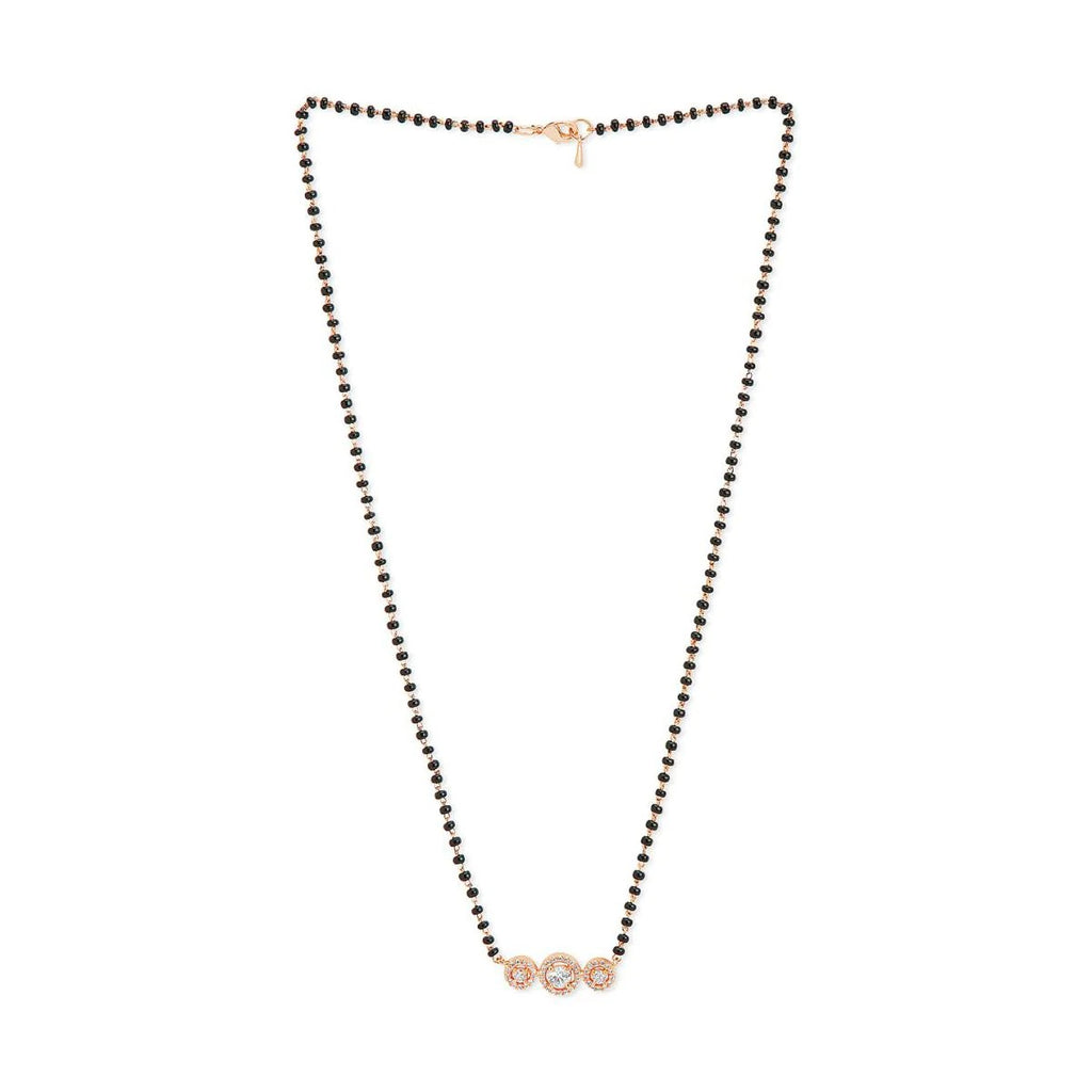 Charming Copper Solitaires Cubic Zirconia Beads Mangalsutra in Black Gold for Women