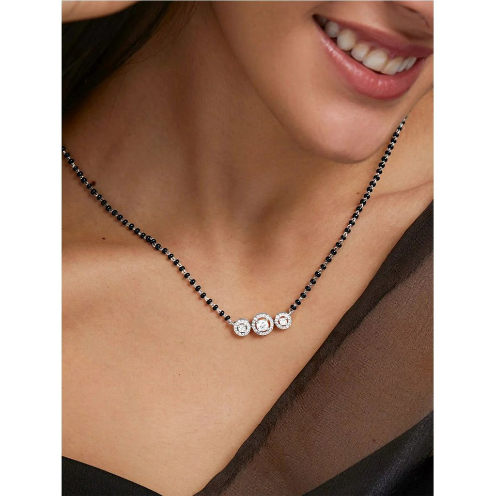 Charming Copper Solitaires Cubic Zirconia Beads Mangalsutra in Black Gold for Women