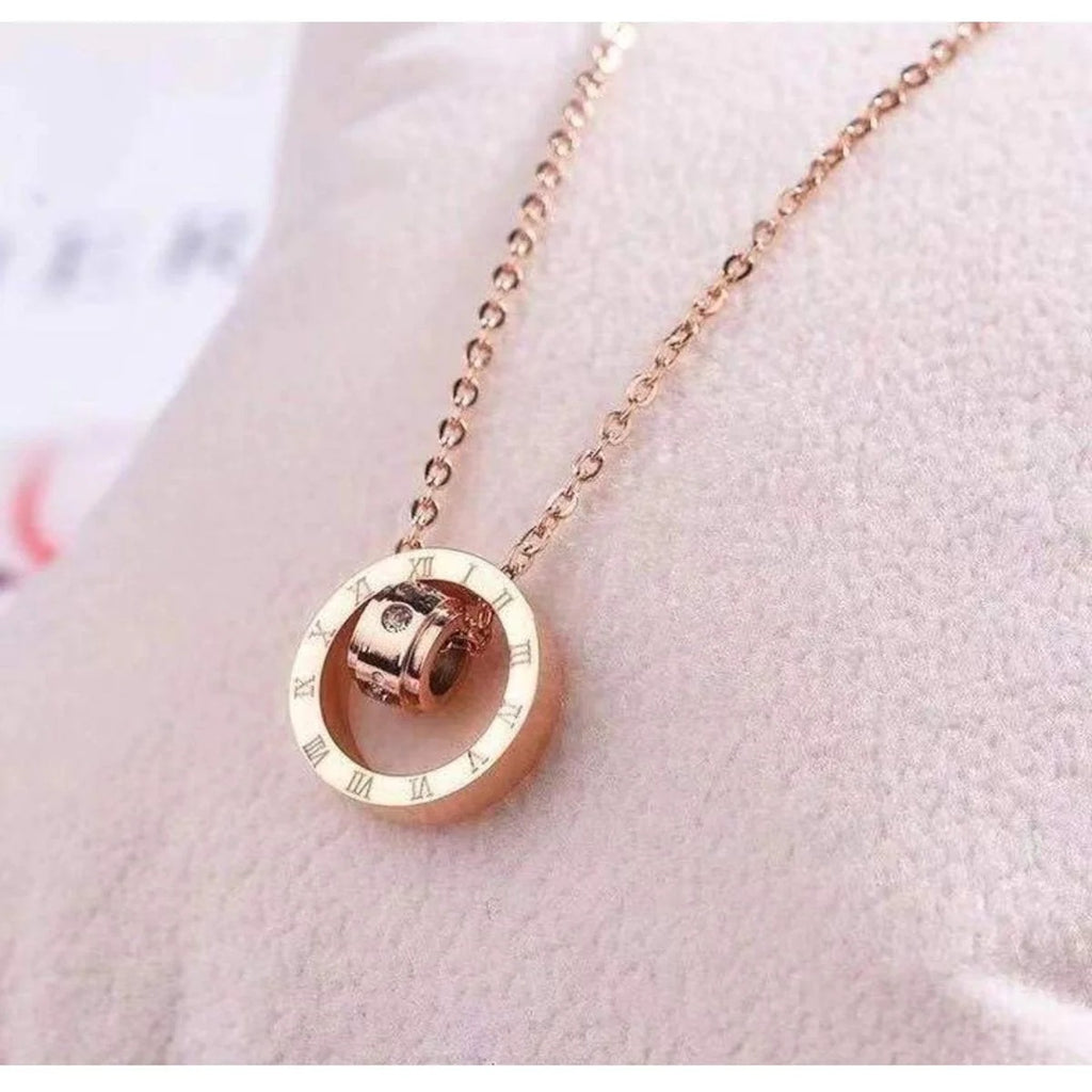 Elegant Roman Ring Rose Gold Stainless Steel Necklace Pendant Chain for Women