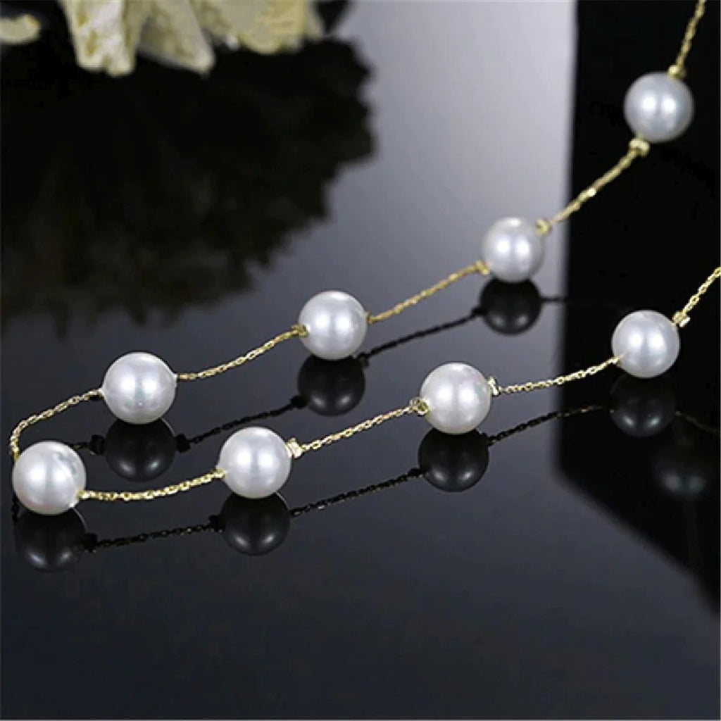 Elegant Round Pearl Gold Choker Stainless Steel Necklace Chain For Women